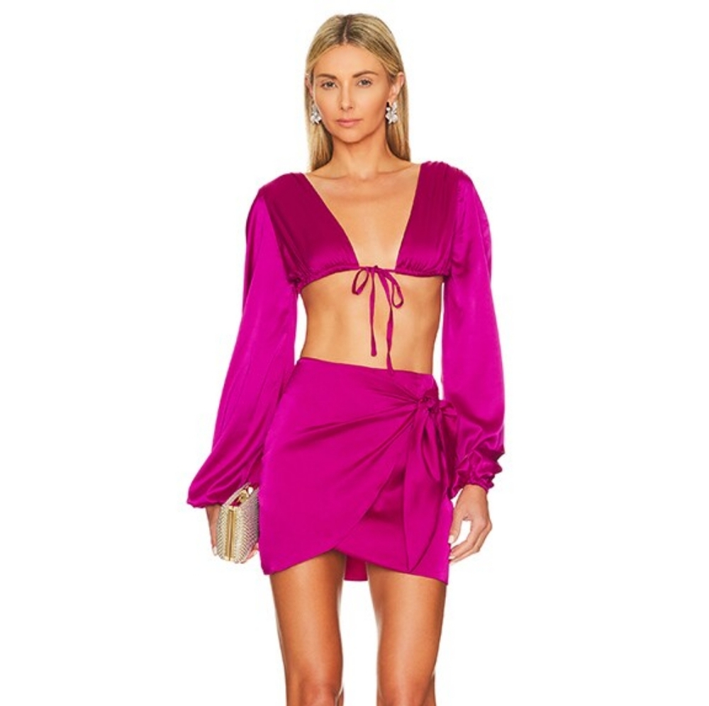 Superdown Rissa Wrap Skirt Set In Magenta